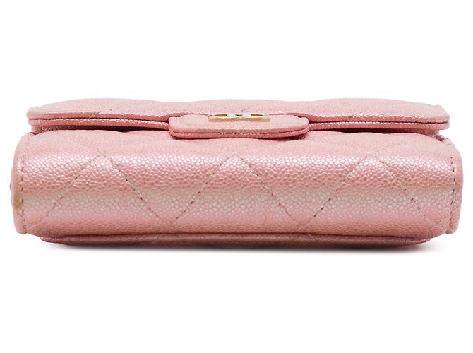 Chanel Pink CC gesteppter Iridescent Caviar Kartenhalter mit Kette - Ansicht 3