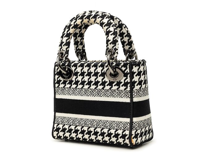 Dior White Mini Embroidered Canvas Houndstooth Lady D Lite Weiß - Ansicht 2