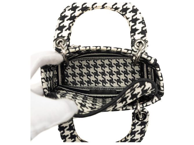 Dior White Mini Embroidered Canvas Houndstooth Lady D Lite Weiß - Ansicht 4