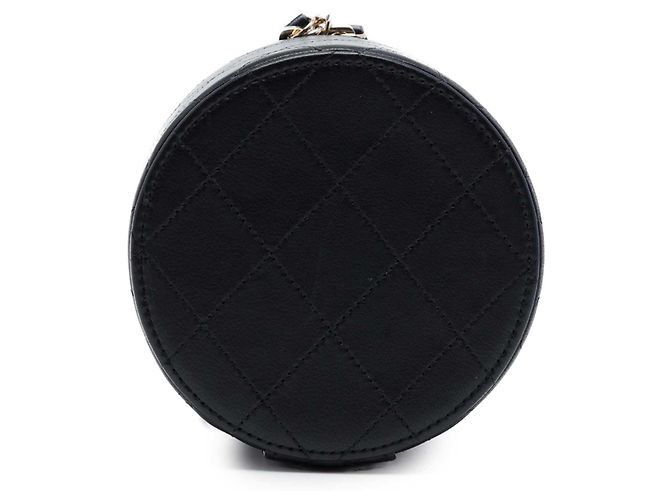 Vanity Necessaire Chanel in pelle di agnello matelassé nera con catena e ciondolo Nero - vista 3