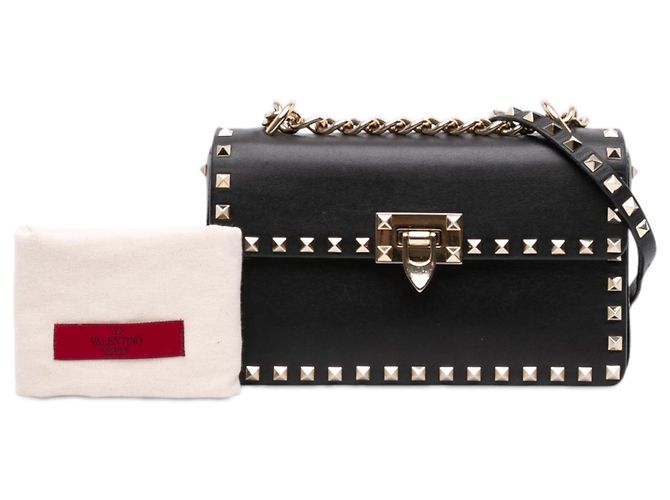Valentino Bolsa Tiracolo Rockstud em couro preto, pequena, com fecho e corrente - vista 7