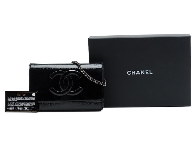 Wallet On Chain Chanel Portafoglio con catena CC in pelle vernice e caviar nera Nero - vista 7
