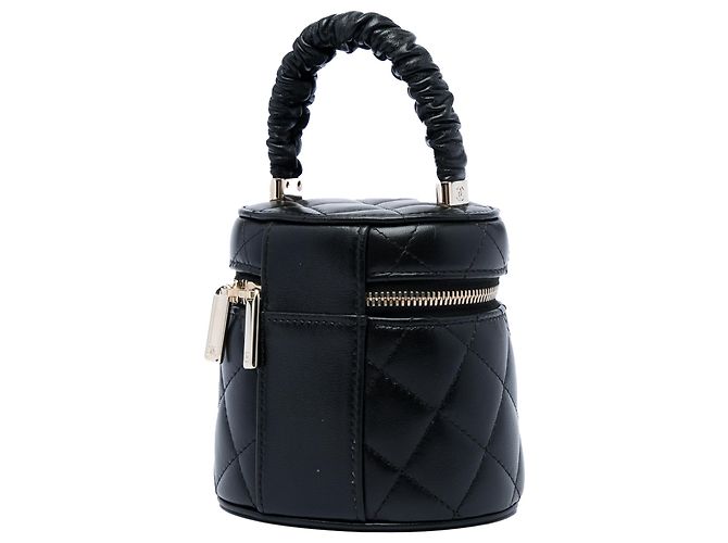 Chanel Mini Vanity Case aus schwarzem gestepptem Lammleder mit gerafftem Griff - Ansicht 2