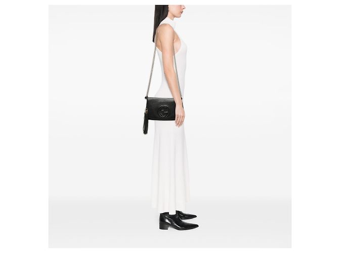 Gucci Soho Chain Flap Crossbody in pelle di vitello nera Medium Nero - vista 6