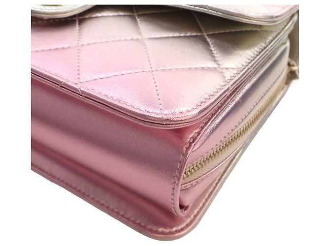 Chanel Rosa Large Quilted Gradient Metallic Lambskin Like A Wallet Flap - vista 8