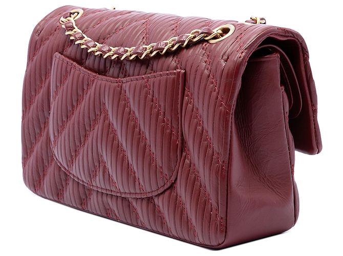 Chanel Red Medium Classic Chevron Calfskin Pleated Double Flap Marrone Rosso - vista 2