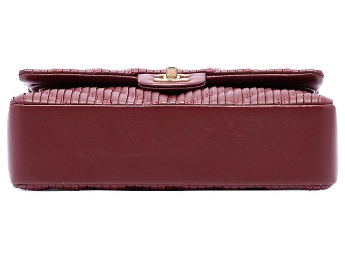 Chanel Red Medium Classic Chevron Calfskin Pleated Double Flap Marrone Rosso - vista 3