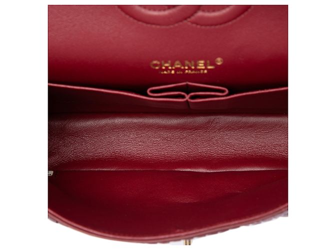 Chanel Red Medium Classic Chevron Calfskin Pleated Double Flap Marrone Rosso - vista 4