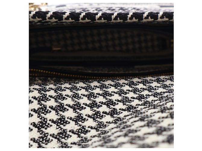 Dior Black Medium Embroidered Canvas Houndstooth Lady D Lite Schwarz - Ansicht 12