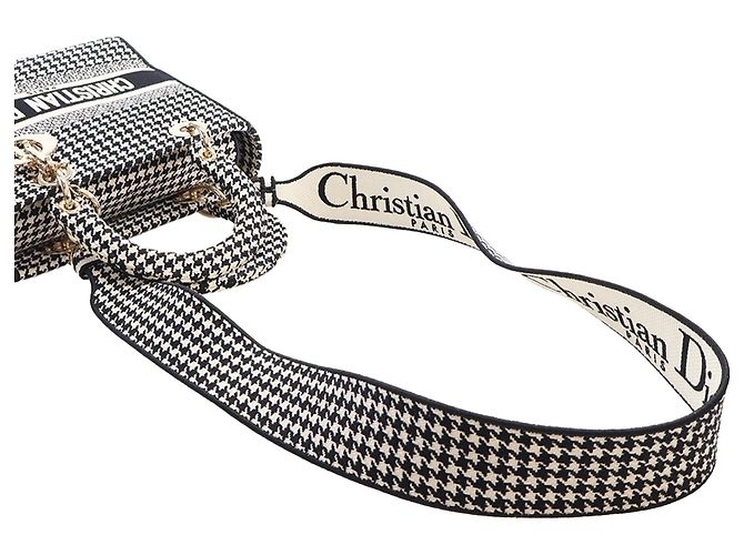 Dior Black Medium Embroidered Canvas Houndstooth Lady D Lite Schwarz - Ansicht 14