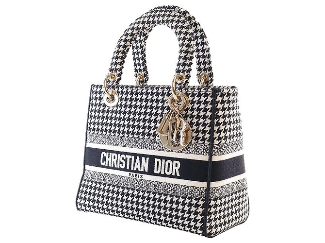 Dior Black Medium Embroidered Canvas Houndstooth Lady D Lite Schwarz - Ansicht 2