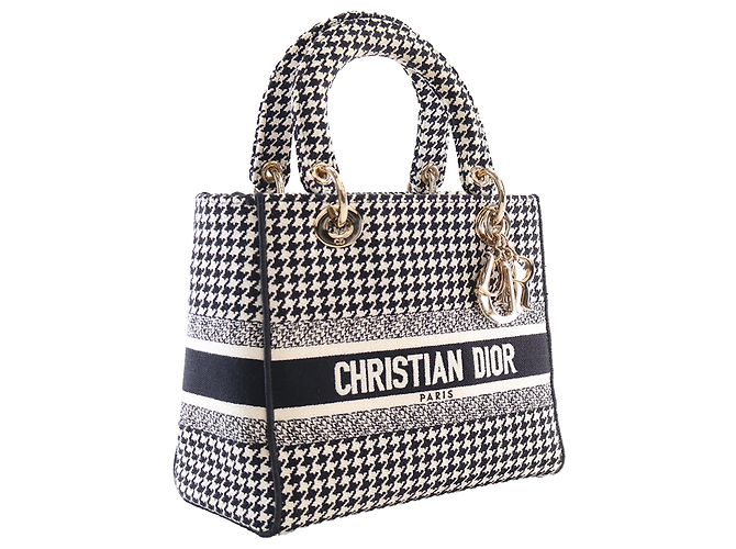 Dior Black Medium Embroidered Canvas Houndstooth Lady D Lite Schwarz - Ansicht 3
