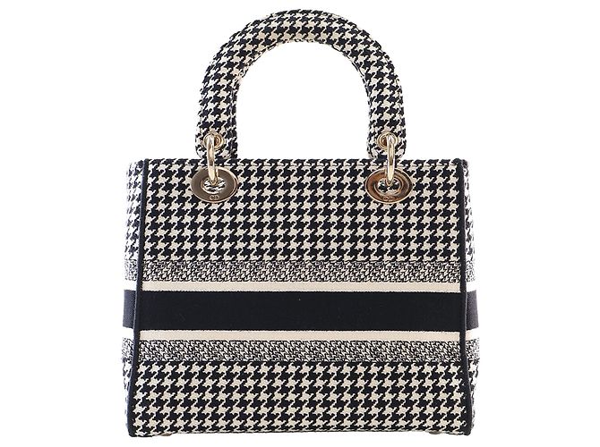 Dior Black Medium Embroidered Canvas Houndstooth Lady D Lite Schwarz - Ansicht 4