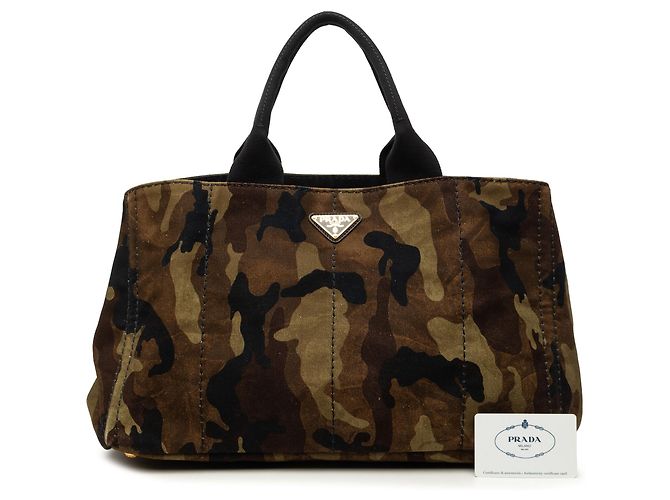 Prada Große Tote aus Canapa Camouflage Stampata Canvas Braun Khaki - Ansicht 7
