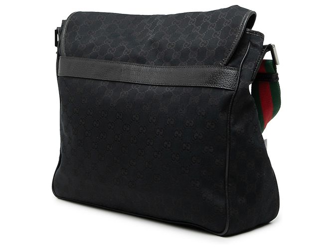 Borsa a tracolla con patta Gucci in tela GG nera con banda Web Nero - vista 2