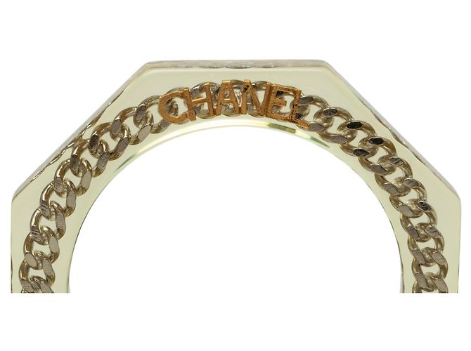 Bracciale ottagonale Chanel in resina bianca e placcato oro Bianco Crudo - vista 5
