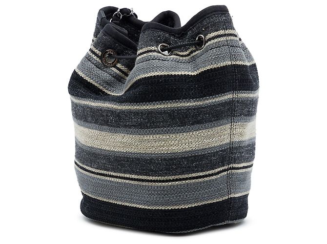 Borsa a secchiello Deauville a coulisse in tela grigia e lana a righe Chanel Marrone Grigio antracite - vista 2