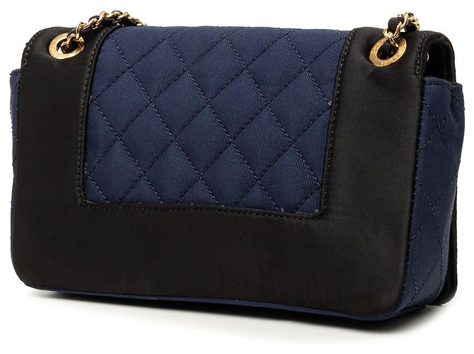 Chanel Blue Small Bicolor Quilted Grosgrain Satin Small Mademoiselle Double Flap - vista 2