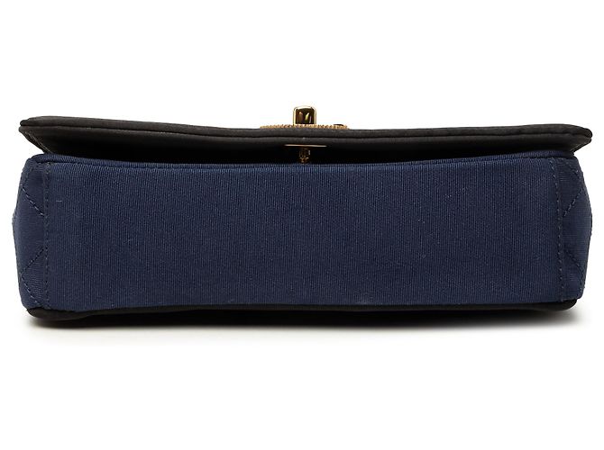 Chanel Blue Small Bicolor Quilted Grosgrain Satin Small Mademoiselle Double Flap - vista 3