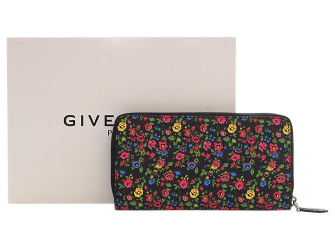 Givenchy Black Leather Floral Print Zip Around Wallet - view 15