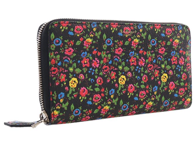 Givenchy Black Leather Floral Print Zip Around Wallet - view 3