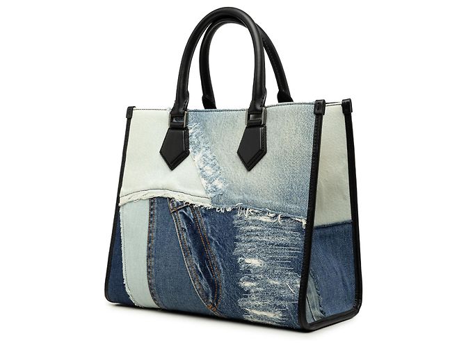 Borsa Shopper Dolce & Gabbana in Denim Blu Patchwork Logo - vista 2