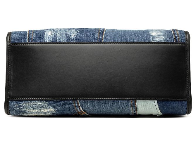 Borsa Shopper Dolce & Gabbana in Denim Blu Patchwork Logo - vista 3