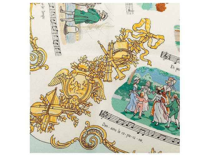 Hermès White Chansons de France Seidentaschentuch 45 Weiß - Ansicht 4