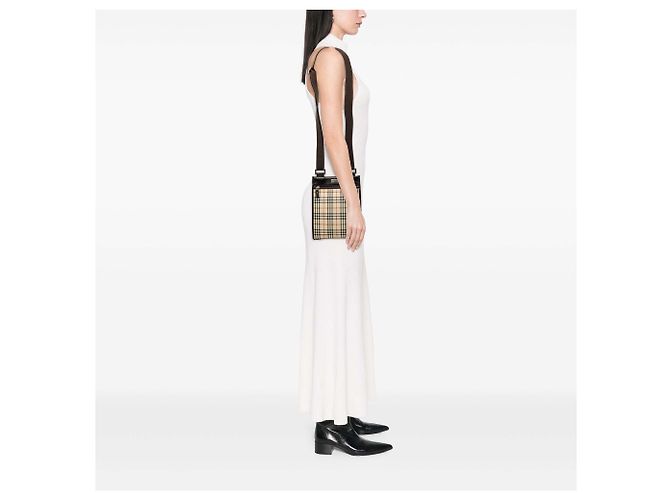 Borsa a tracolla Burberry Beige House Check Canvas - vista 6