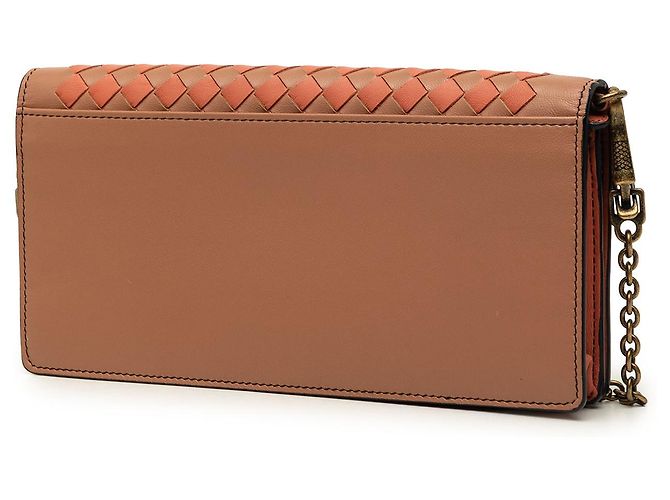 Bottega Veneta Brown Nappa Intrecciato Studded Wallet on Chain Castaño Carne - vista 2