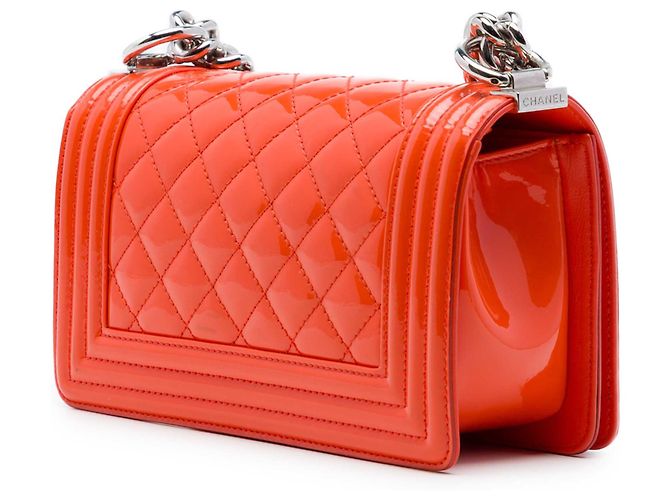 Chanel Orange Small Quilted Patent and Acrylic Boy Flap Arancione - vista 2