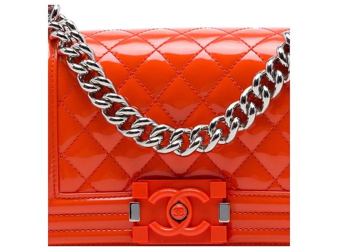 Chanel Orange Small Quilted Patent and Acrylic Boy Flap Arancione - vista 6