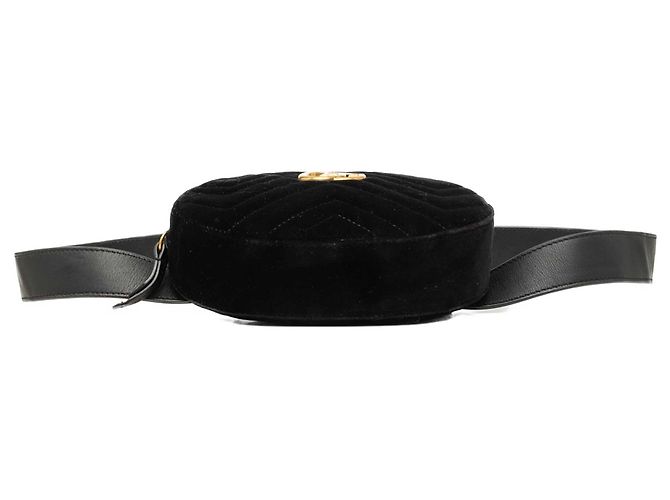 Gucci GG Marmont Gürteltasche aus gestepptem schwarzem Samt - Ansicht 3