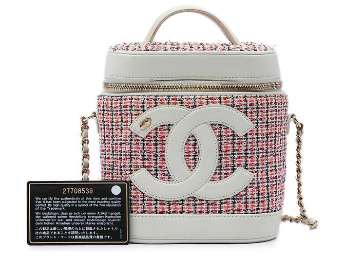 Vanity Beauty Case Chanel in Tweed Rosso e Pelle di Agnello CC - vista 7