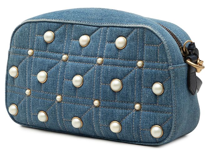 Borsa a tracolla Gucci Blue Small GG Marmont in denim con perle - vista 2