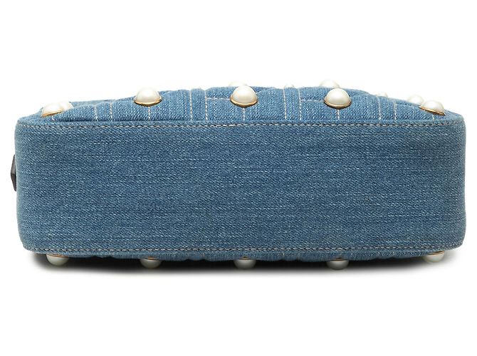 Borsa a tracolla Gucci Blue Small GG Marmont in denim con perle - vista 3