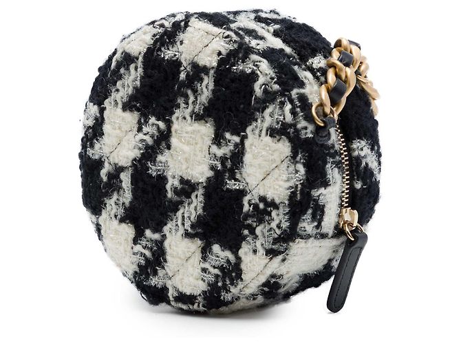 Chanel Clutch Rotonda 19 in Tweed Bianco con Catena e Portamonete Crudo - vista 2