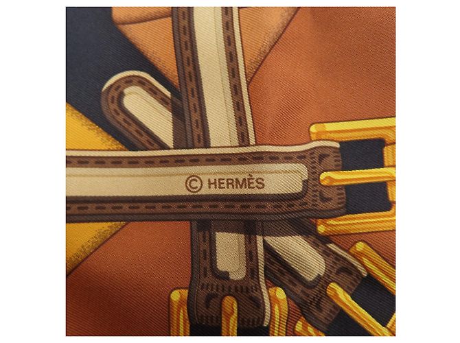 Hermès Carré 90 Lenço Cinto Suspensório Cachecol Marrom - vista 6