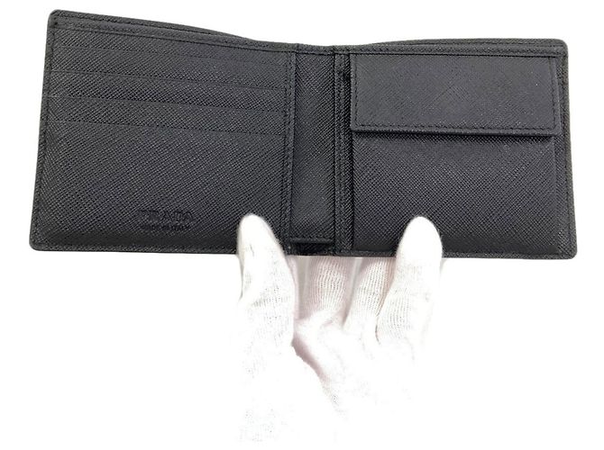 Saffiano Prada Logo Bi-fold Wallet Black - view 4