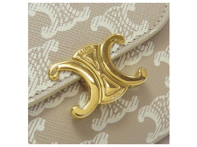 Céline Celine Small Flap Wallet Tri-fold aus Leder Beige - Ansicht 12