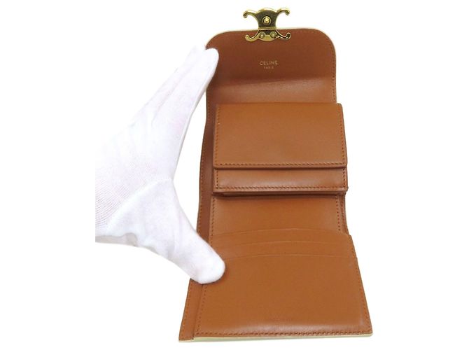 Céline Celine Small Flap Wallet Tri-fold aus Leder Beige - Ansicht 4