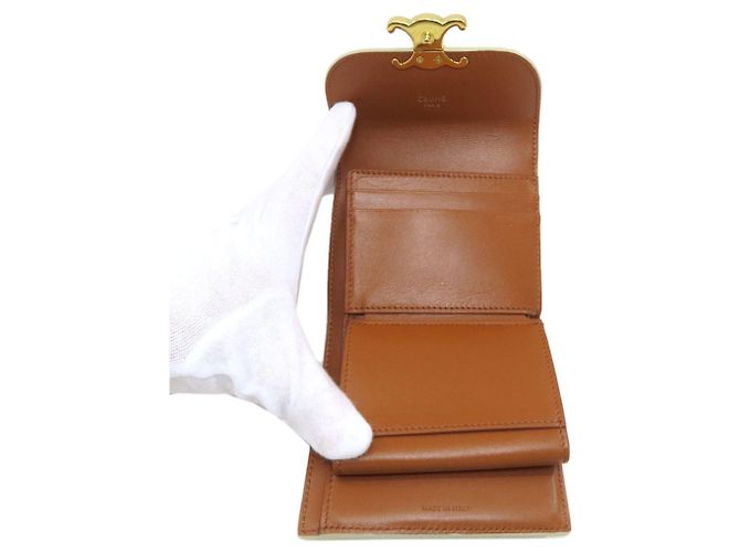 Céline Celine Small Flap Wallet Tri-fold aus Leder Beige - Ansicht 5