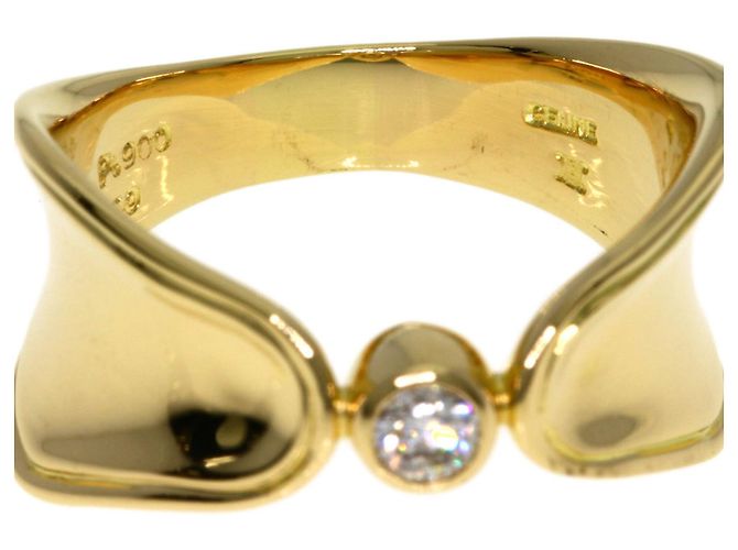 Diamond Céline Anello Celine in platino e oro giallo con diamante - vista 5