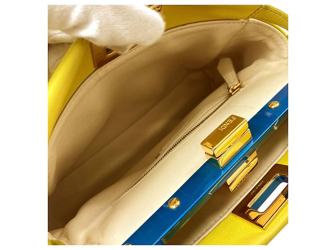 Borsa a mano Fendi Peekaboo Mini Blu Giallo - vista 6