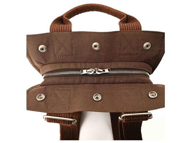 Hermès Hermes Herline Ad PM Nylon Canvas Tote Rucksack Braun - Ansicht 8