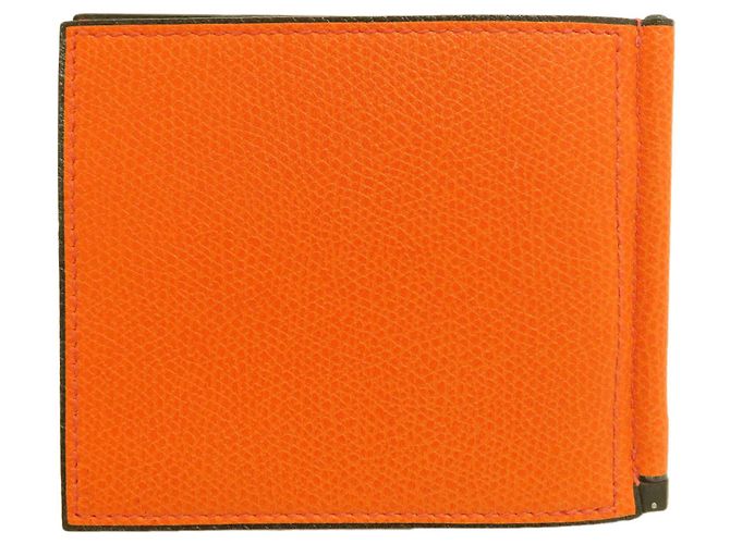Valextra Leather Money Clip Bi-fold Wallet Orange - view 2