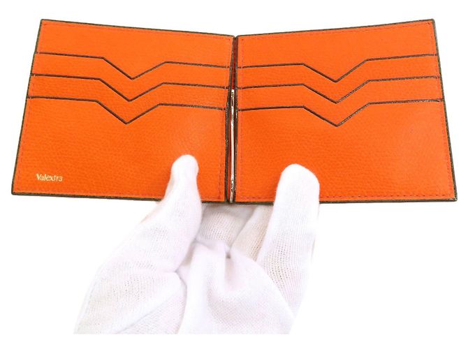 Valextra Leather Money Clip Bi-fold Wallet Orange - view 4