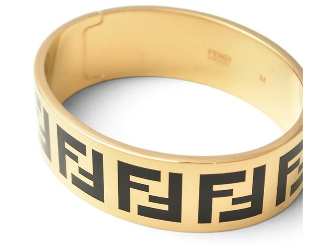Bracciale rigido Fendi in metallo nero e oro D'oro - vista 3