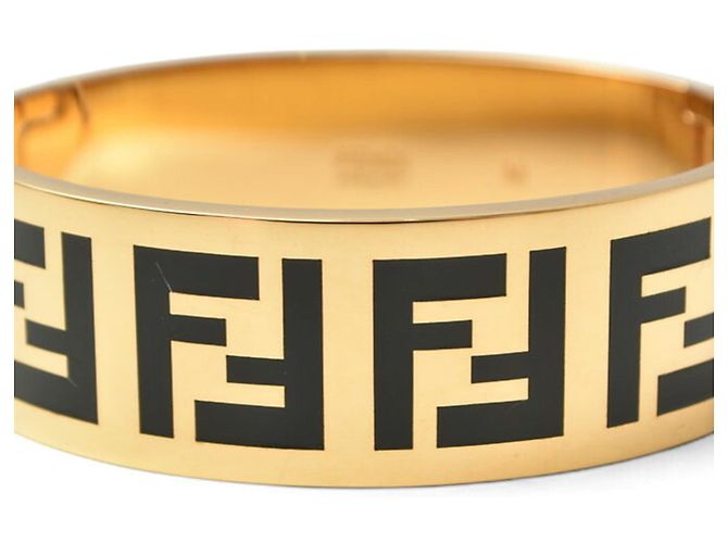 Bracciale rigido Fendi in metallo nero e oro D'oro - vista 4