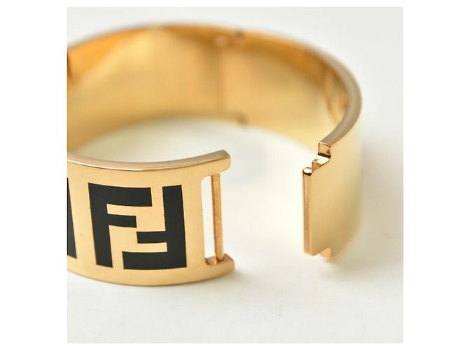 Bracciale rigido Fendi in metallo nero e oro D'oro - vista 9